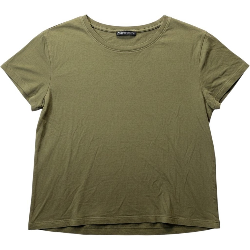 Zara Women's Size M Solid Short Sleeve T Shirt Dark Green